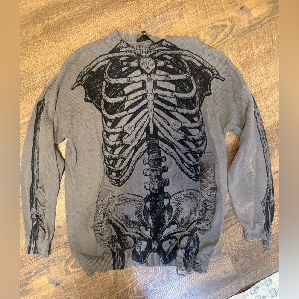 Skeleton Print Gray Sweater